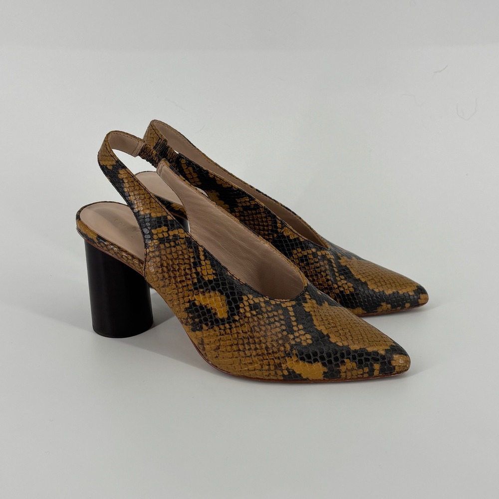 Loeffler Randall Estelle Slingback Heel Amber Women Size 7 Snakeskin Pointed Toe